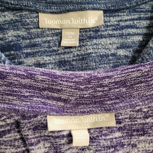 2 Woman Within Quarter Zip Pullovers - Size 1X - one blue, one purple